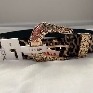 True Religion Animal Print Belt with Ornate Buckle